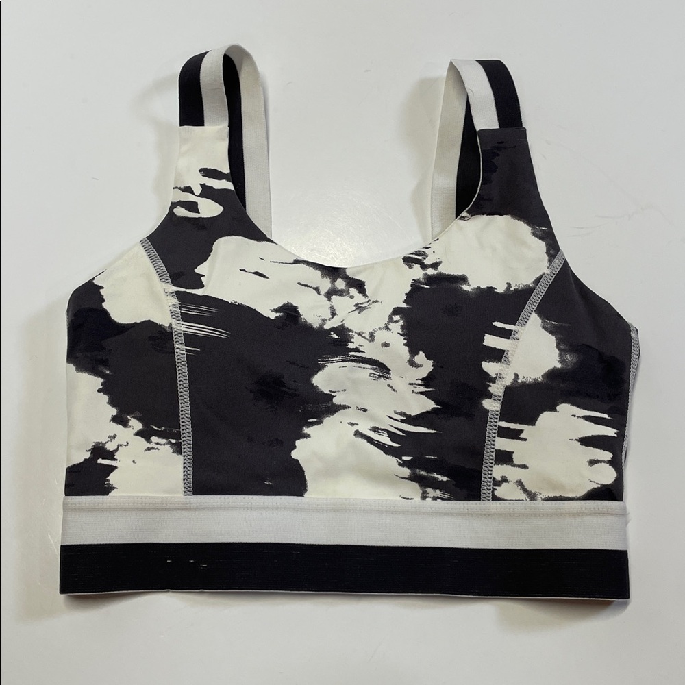 Mono B Longline Sports Bra Black Cream Tie Dye Women Size S